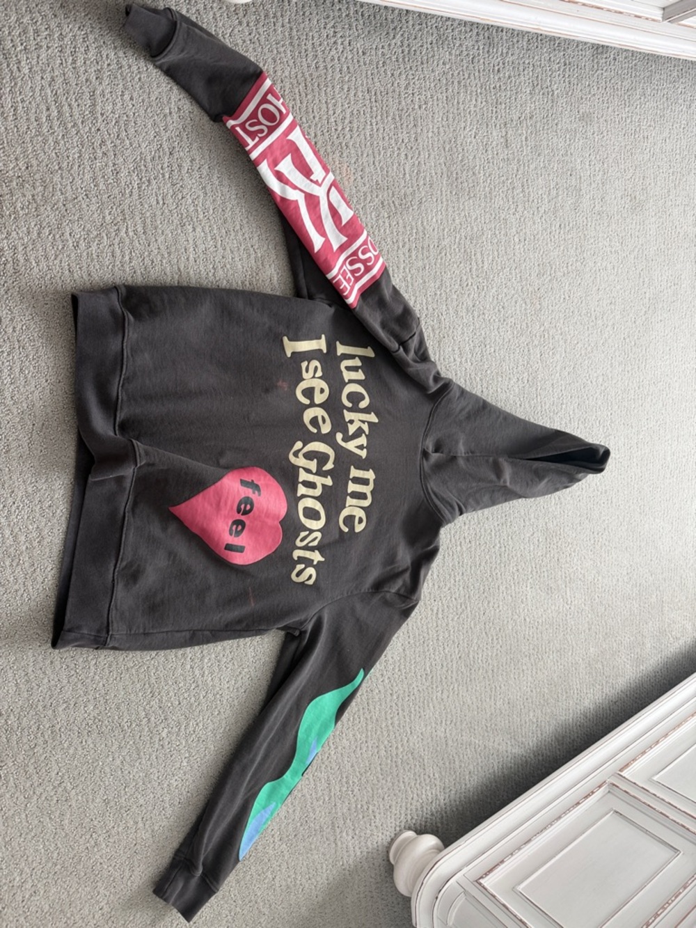Unisex Black Graphic Hoodie with Pink & Green Accents
